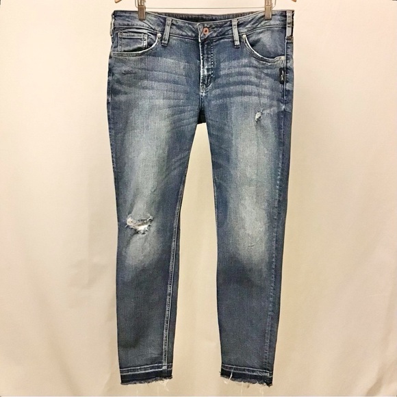 Silver Jeans 32 (12) Boyfriend Jeans Released Hem Frayed Mid Rise Stretch - Picture 3 of 11